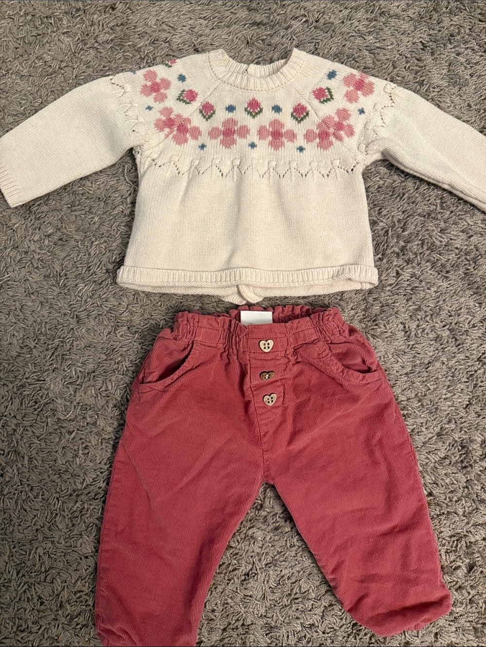 Mayoral Cream Sweater with Pink & Green Floral Knit Detail